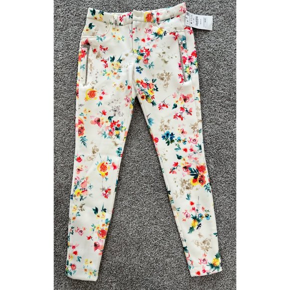 NWT Zara Stretchy Off-White Floral Pants w/Zippers - Picture 2 of 8